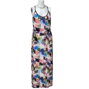Bar III Colorful Belted Pleated Floral Summer Maxi Dress | Size L